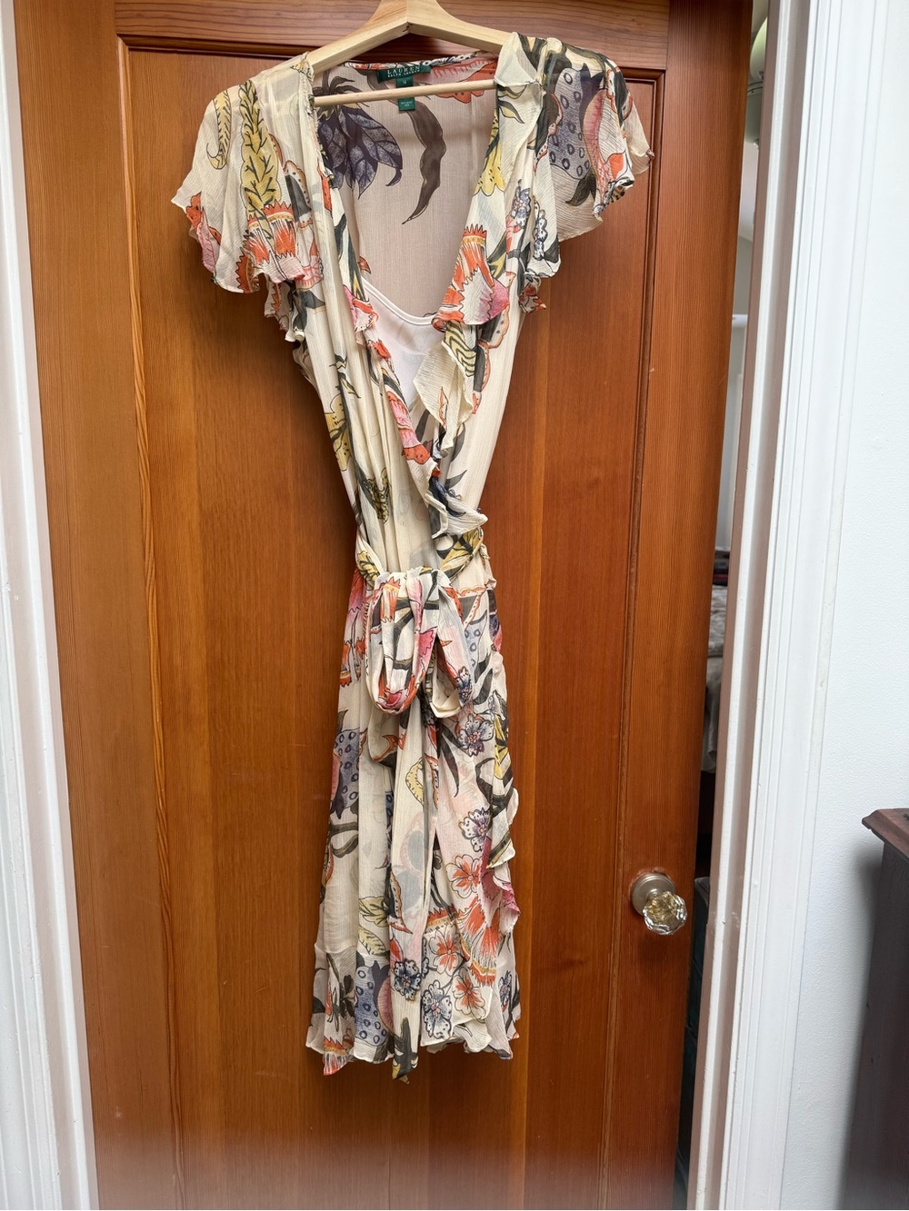 Ralph Lauren Cream Floral Ruffle Wrap Midi Dress by Ralph Lauren